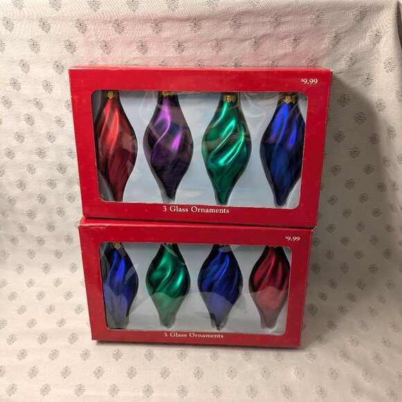New! 2 Packages of Swirled Glass Ornaments from Bradlees - Picture 1 of 2